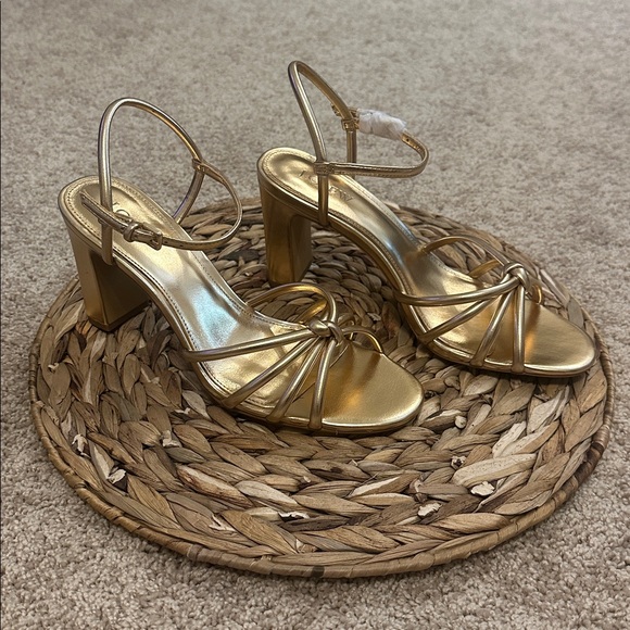 J Crew Skinny Strap Knotted Heeled Sandals in Sun-kissed Gold - Picture 1 of 6